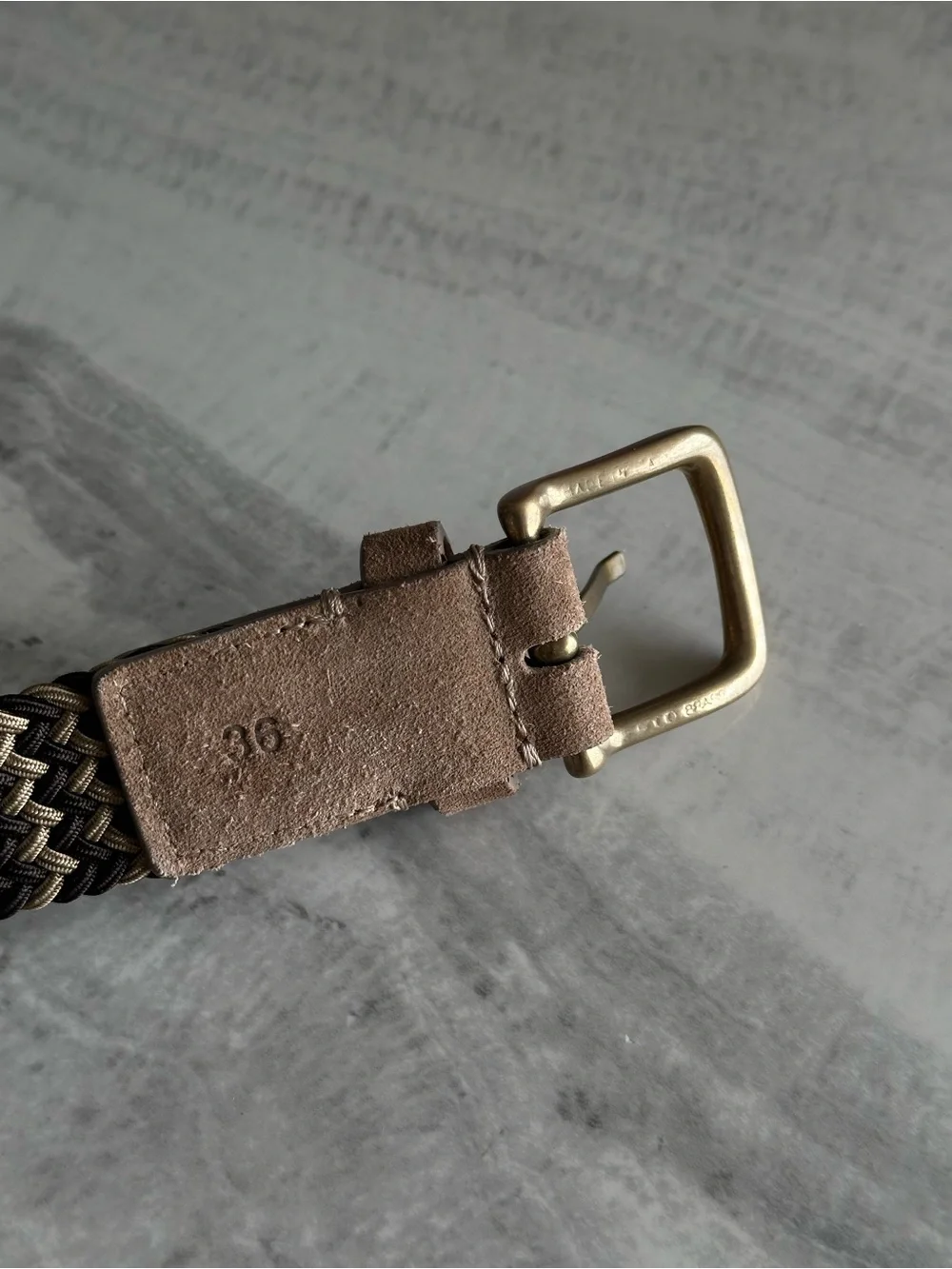 Made in Italy Brown Khaki Beige Braided Woven Stretch Belt Suede Buckle